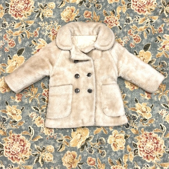 Vintage Toddler Faux Fur Coat Beige/Cream Girls Size 24M - 2T
